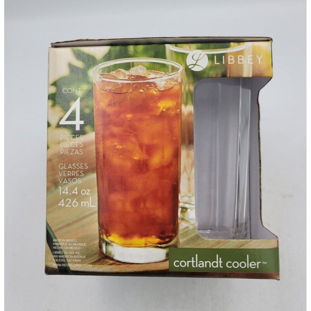 Libbey Glass 4 Cortlandt Cooler Drinking Glasses 14.4 Oz Brand New In Box